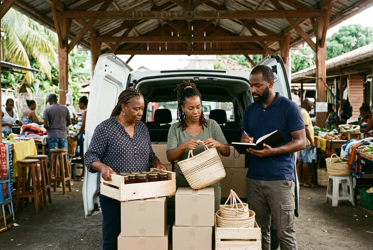 Productrice, artisane et partenaire logistique organisant une livraison locale