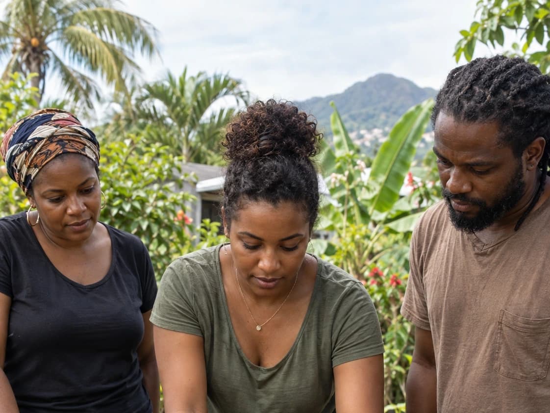 Plusieurs personnes mettent leurs savoir-faire en commun dans un jardin.